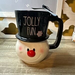 New RAE DUNN Christmas “JOLLY  FUN” Frosty The Snowman Face Mug